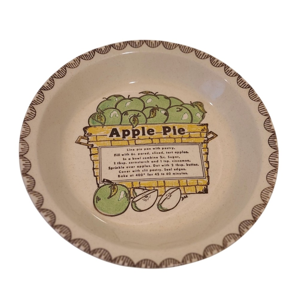 Vintage Ceramic Apple Pie Recipe‎ Baking Dish Plate 10.25"